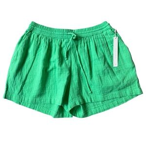 Caslon High Waist Vibrant Green Cotton Drawstring Shorts S Summer Casual Lounge